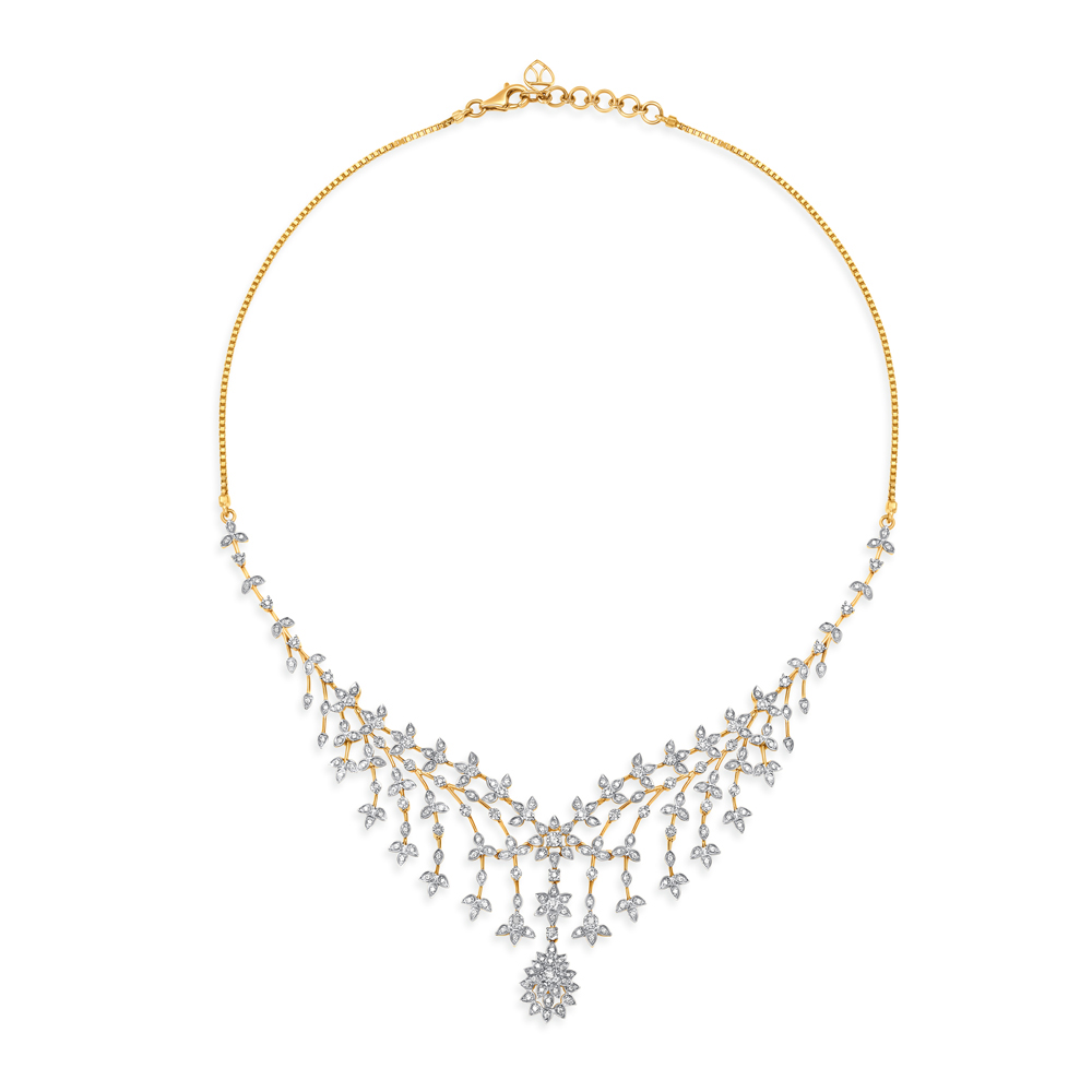 Enchanting Yellow And White Gold And Diamond Floral Foliage Necklace Set,,hi-res image number null