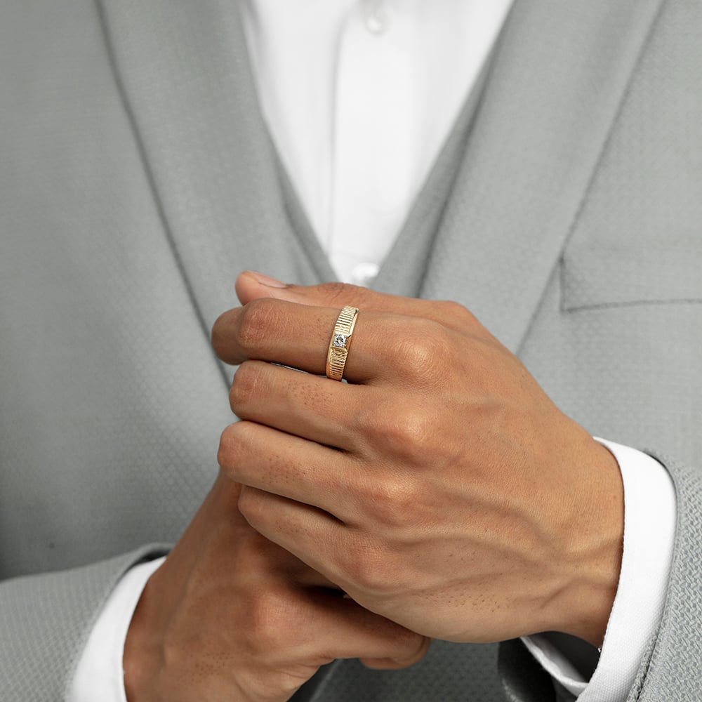 Grid Vibe Gold & Diamond Finger Ring for Men,,hi-res image number null