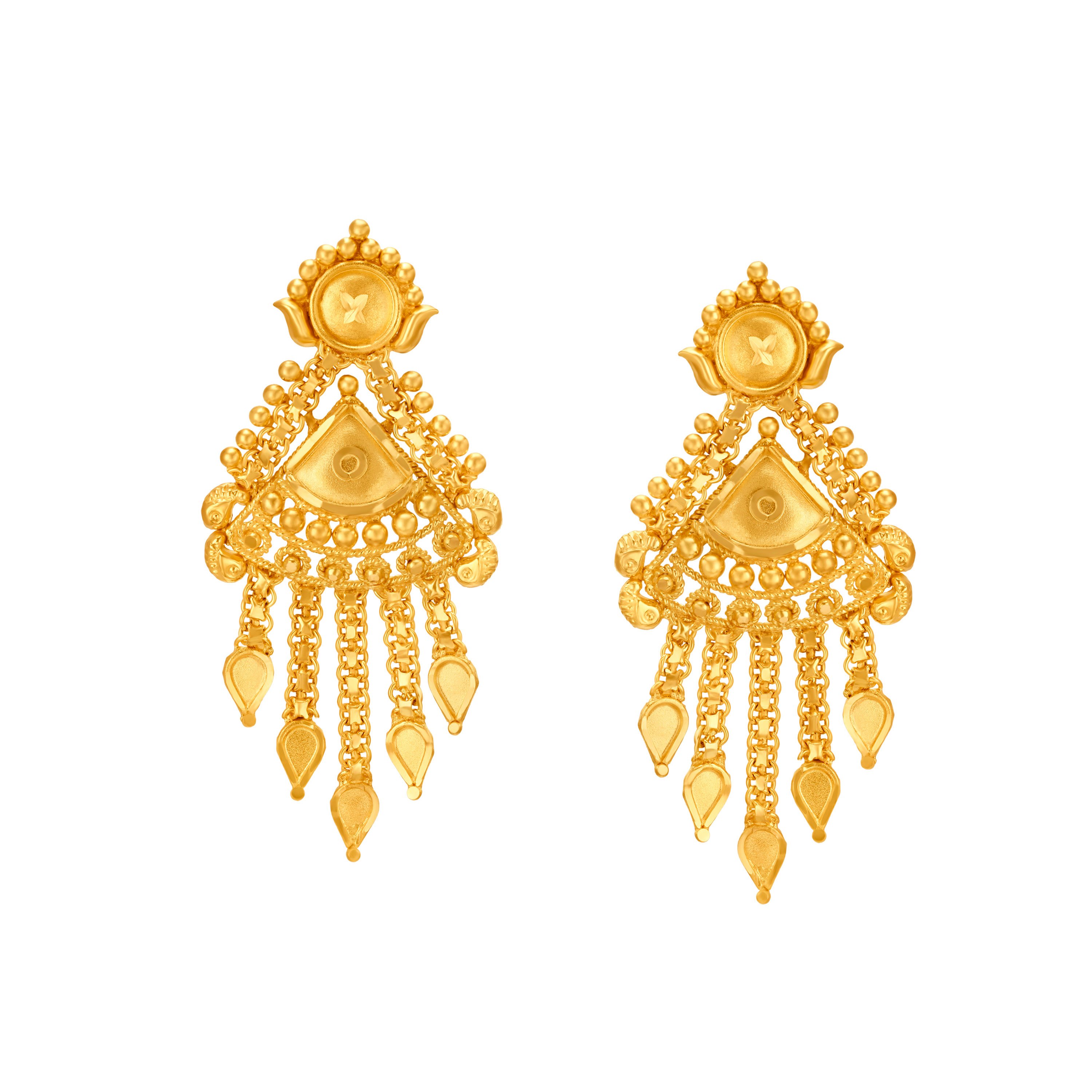 Traditional Yellow Gold Leaf-Lined Necklace and Earrings Set,,hi-res image number null