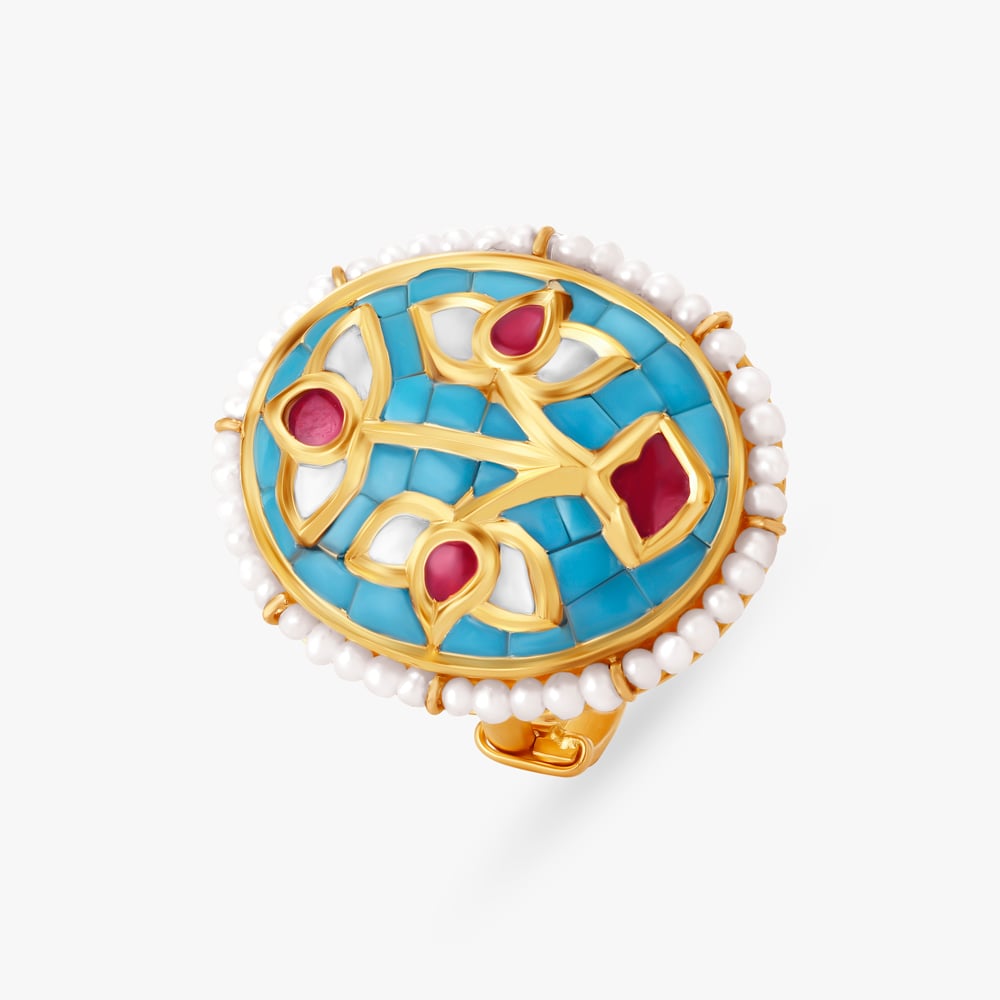 Stunning Mosaic and Kundan Work Finger Ring,,hi-res image number null