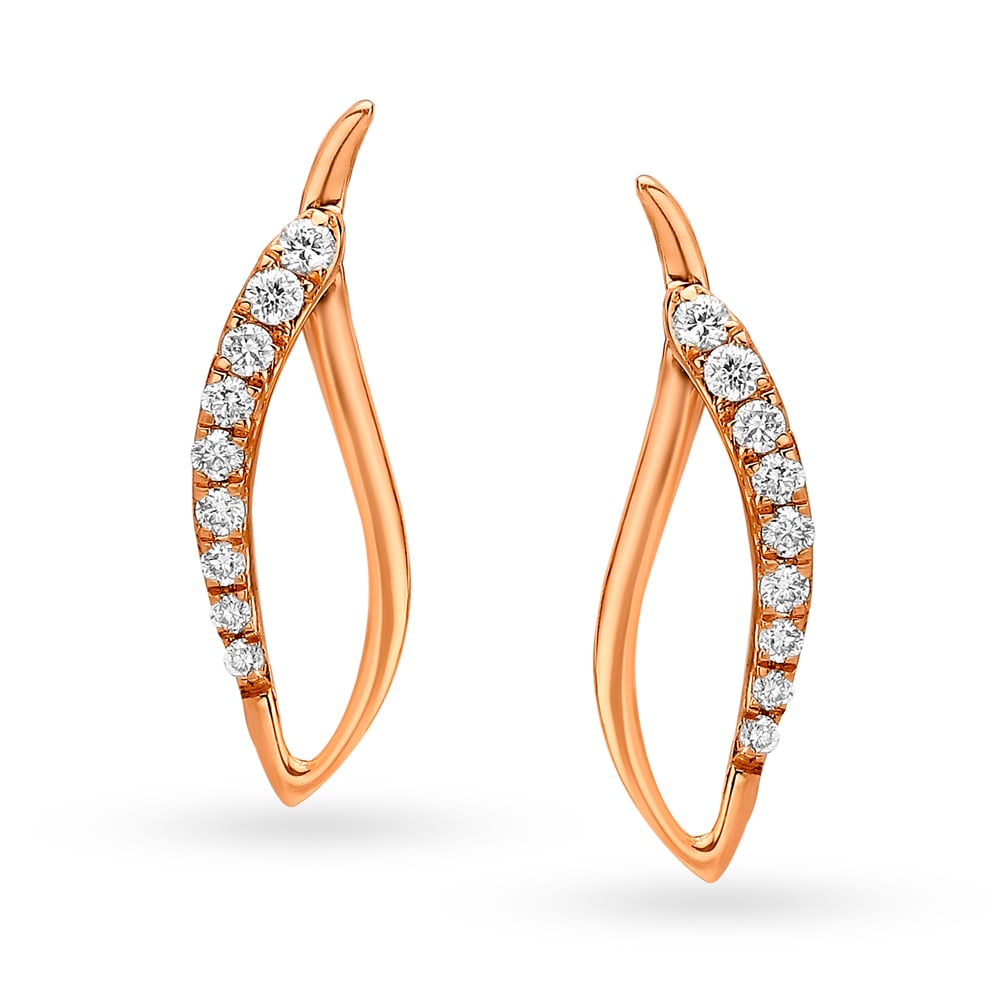 Leaf Inspired Rose Gold and Diamond Stud Earrings,,hi-res image number null