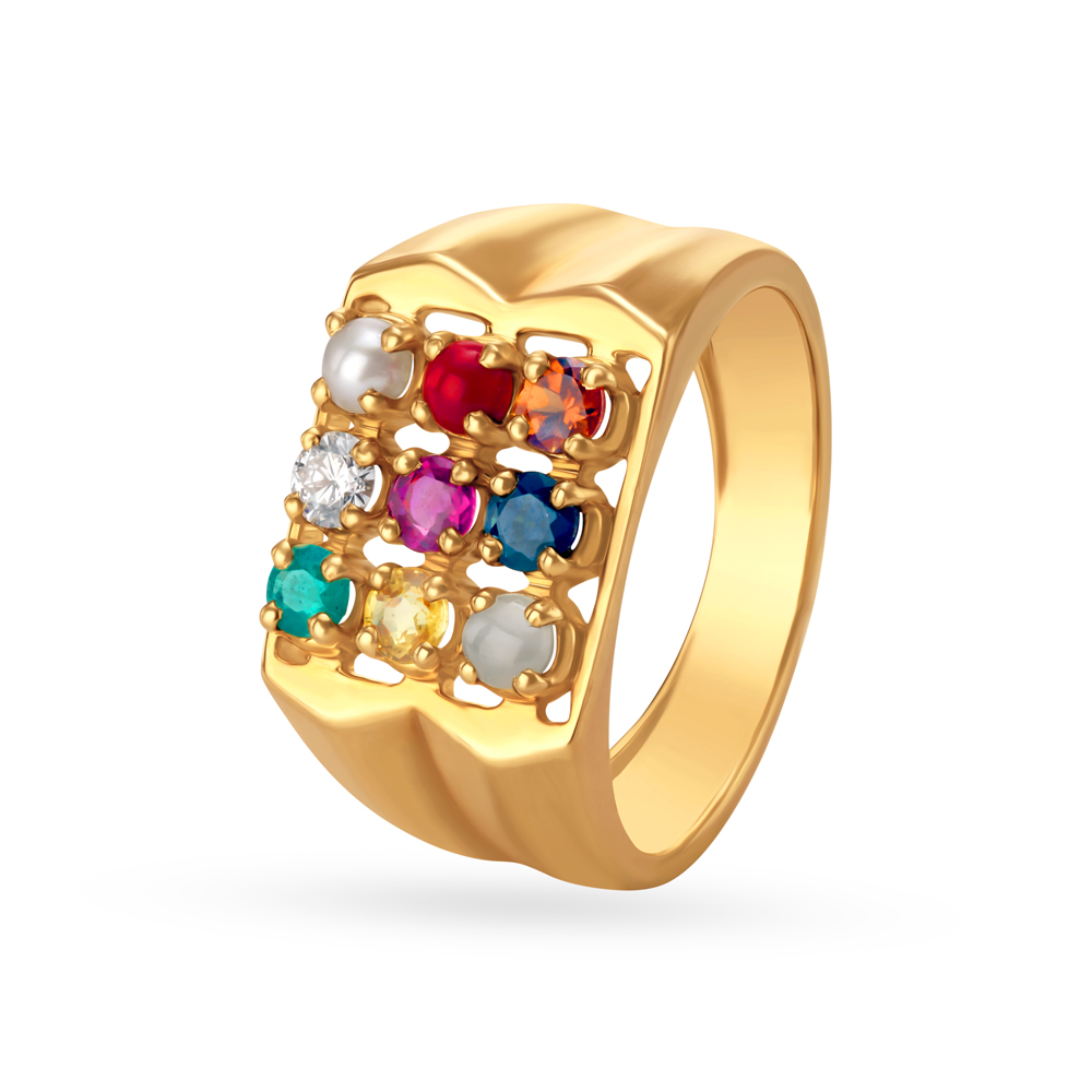 Breathtaking 22 Karat Yellow Gold Kundan Floral Finger Ring