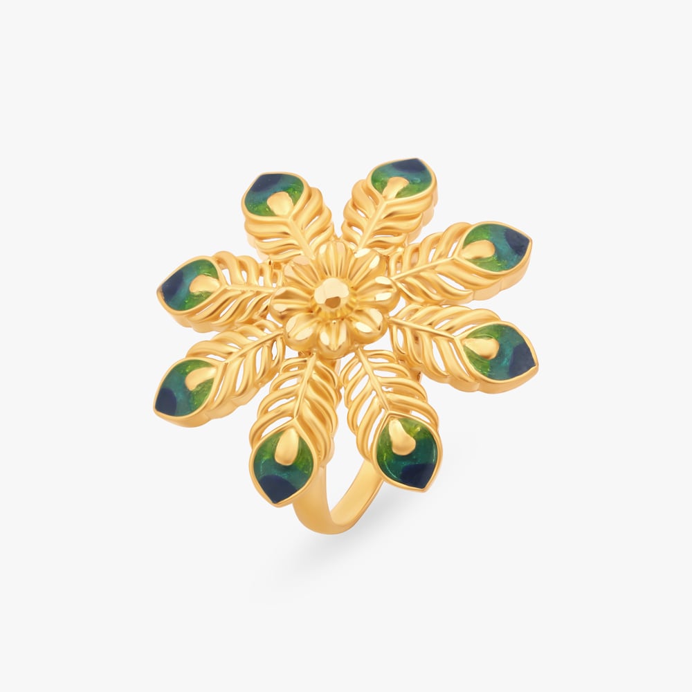

Peacock Plumes Cocktail Finger Ring