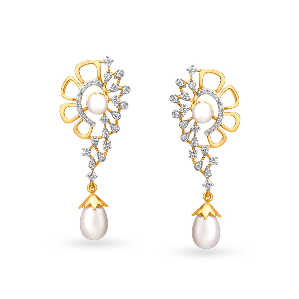 Elegant Dewdrop Diamond Drop Earrings with Pearls,,hi-res image number null