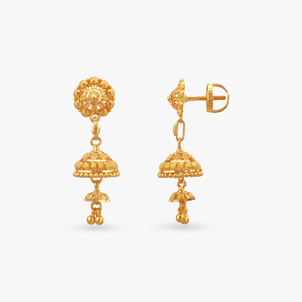 Layered Dome Gold Jhumka Earrings,,hi-res image number null