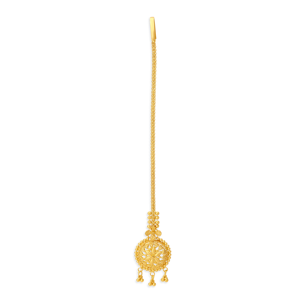 Brilliant 22 Karat Yellow Gold Beaded Disc Maang Tikka,,hi-res image number null