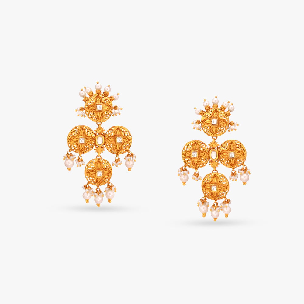 Royal Medallion Gold Drop Earrings,,hi-res image number null