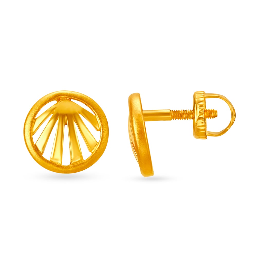 Simple Round with Sun Rays Gold Oval Studs,,hi-res image number null