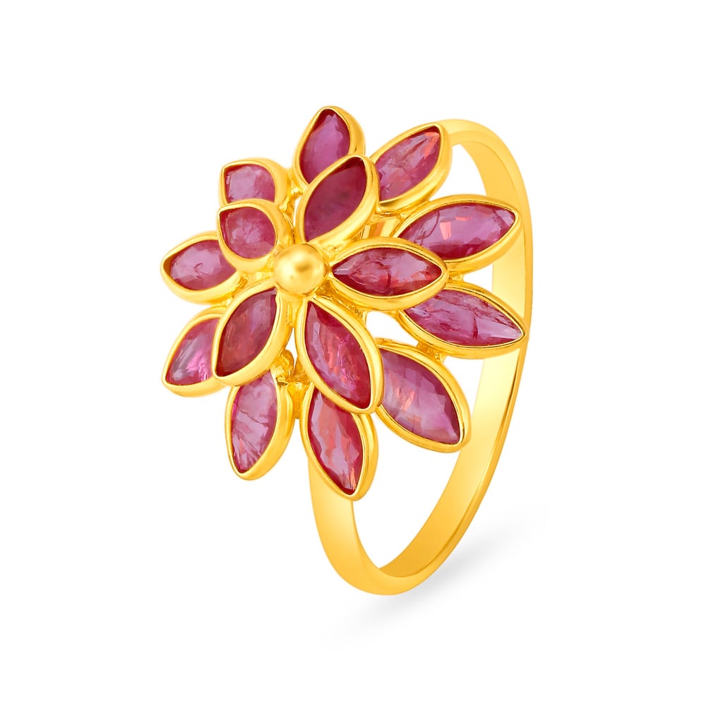 Brilliant 22 Karat Gold And Ruby Flower Ring