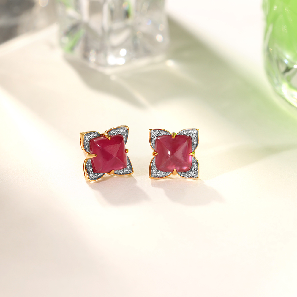 Scarlet Blooms Ruby & Diamond 14KT Stud Earrings