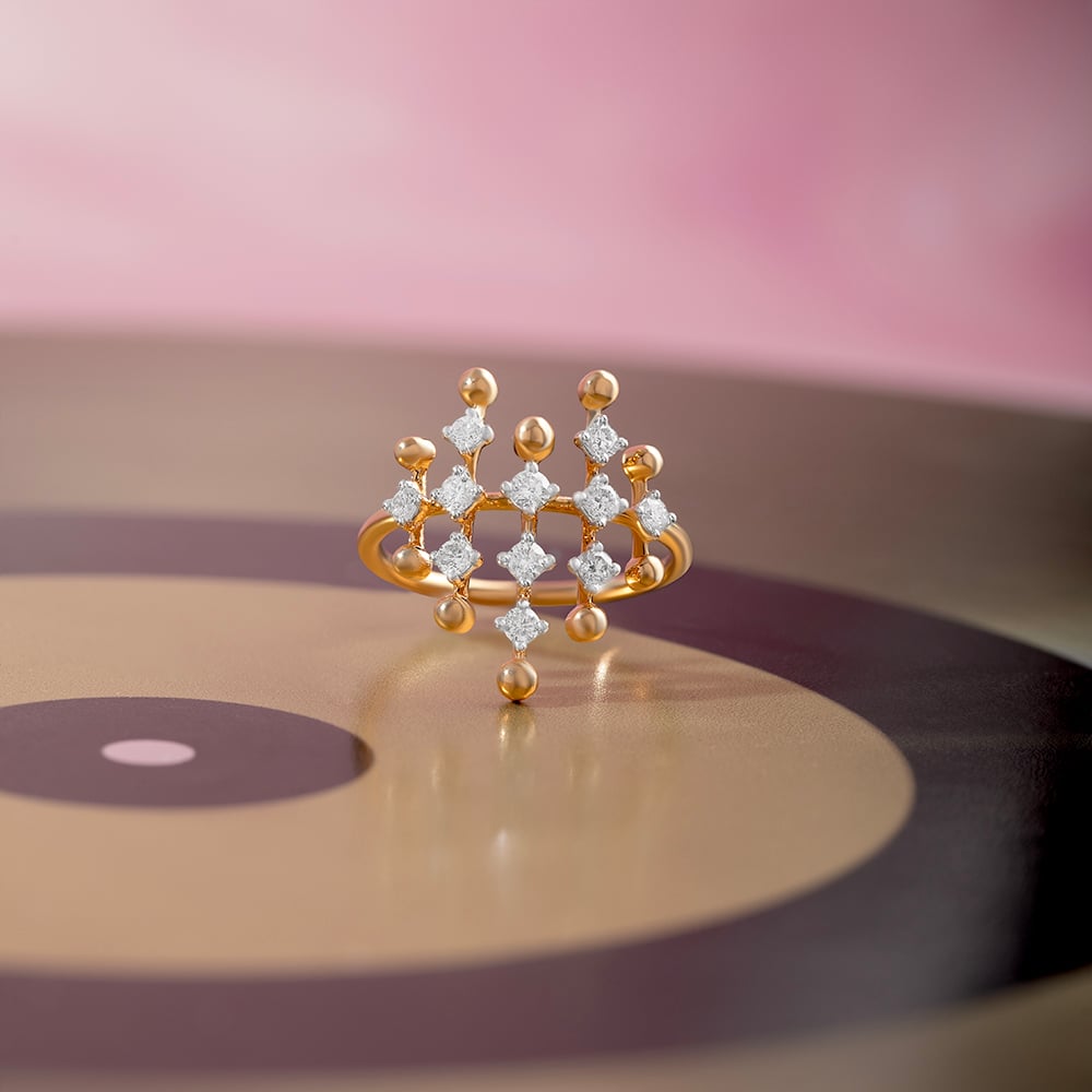 Disco Beat Gold & Diamond  Finger Ring,,hi-res image number null