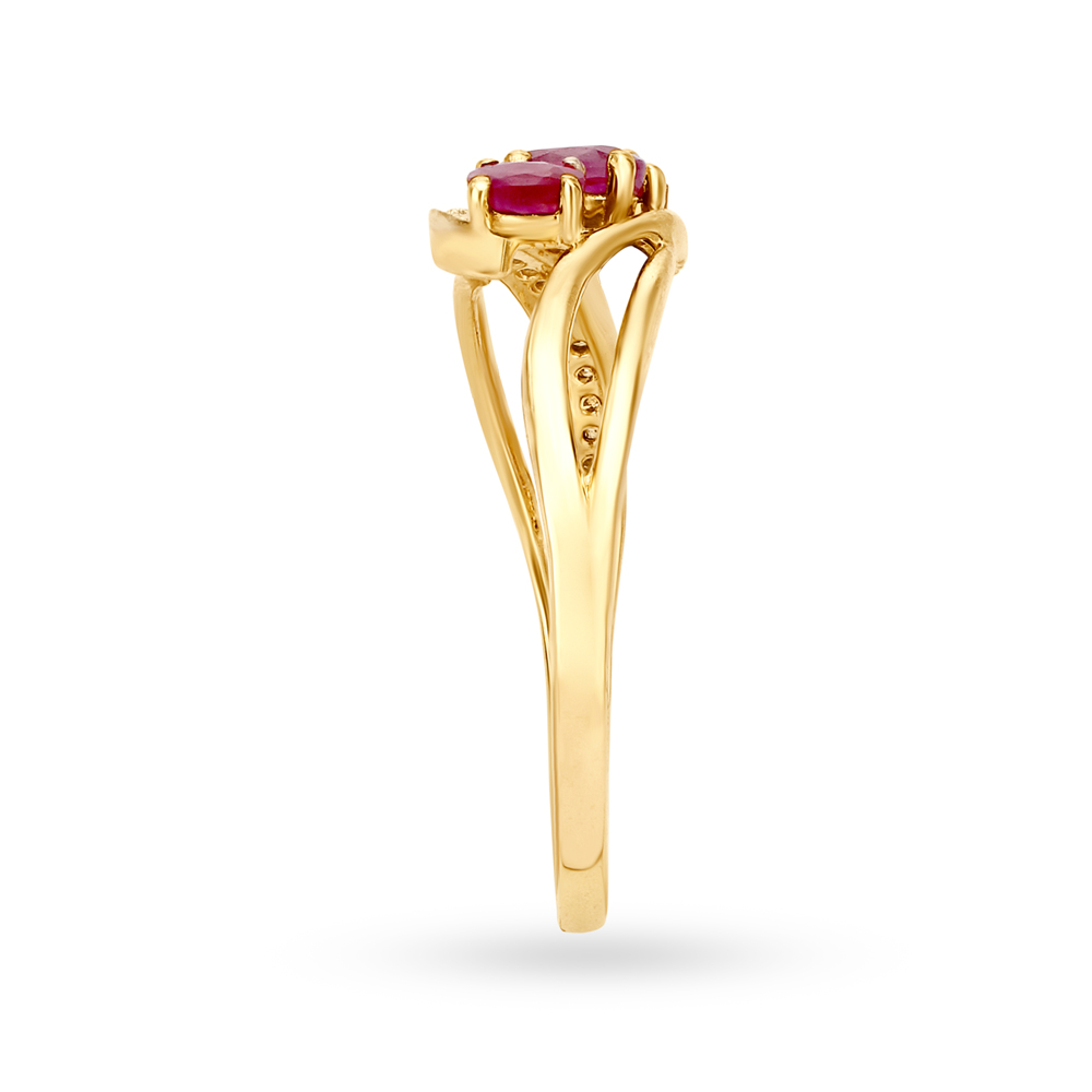 Oval Ruby Studded Diamond Finger Ring,,hi-res image number null