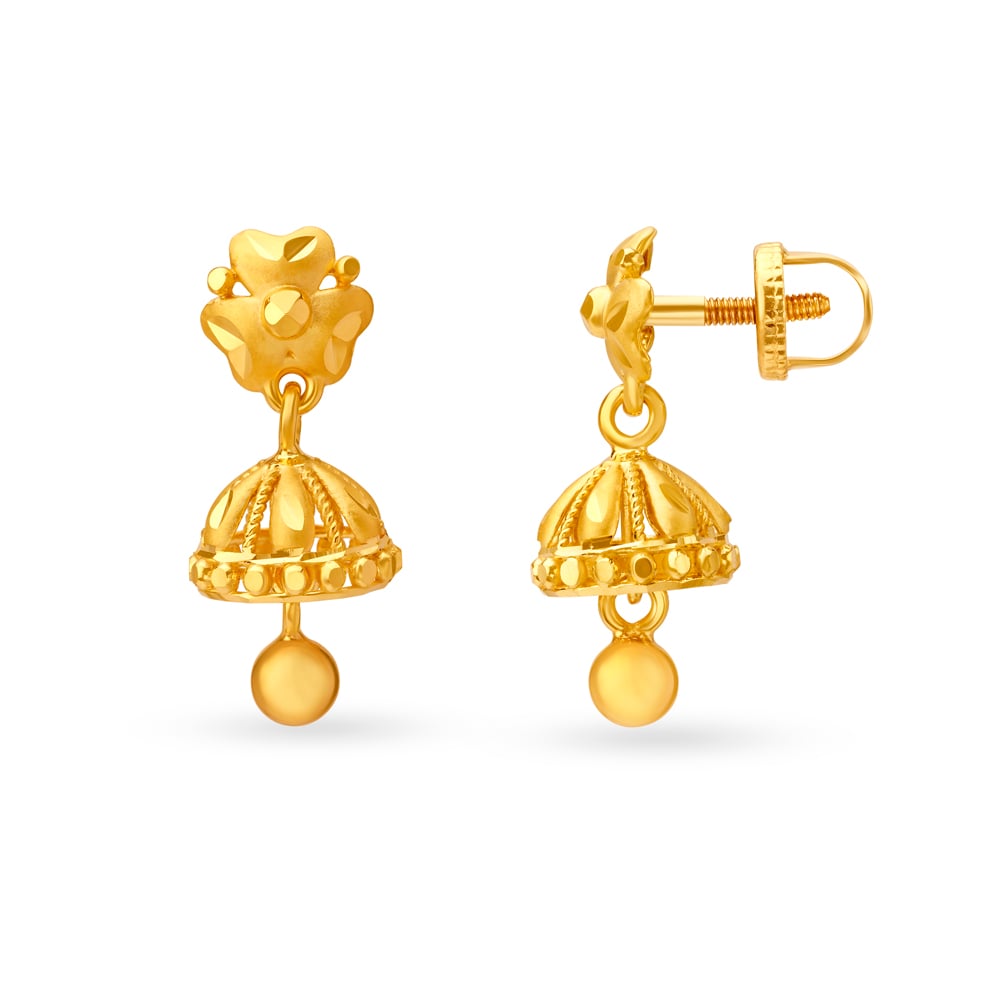 Delightful Yellow Gold Clover Jhumkas,,hi-res image number null
