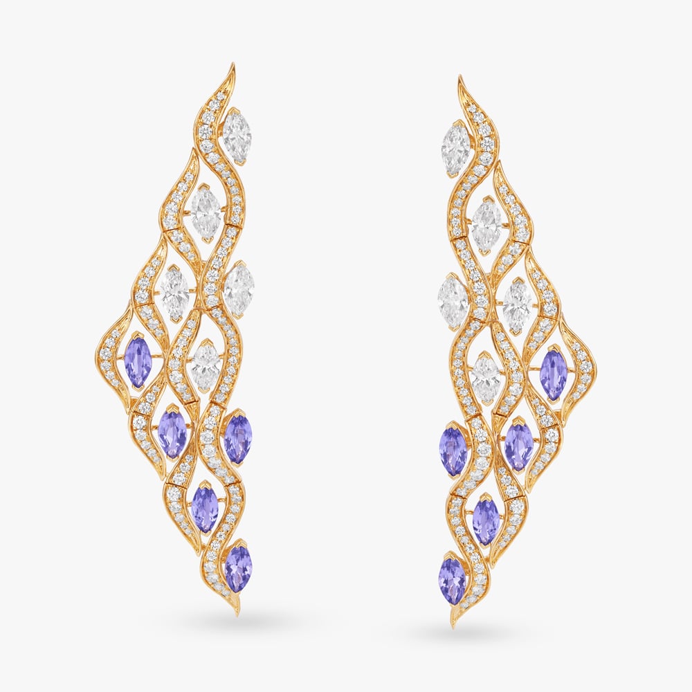 Celestial Wave Diamond Drop Earrings,,hi-res image number null