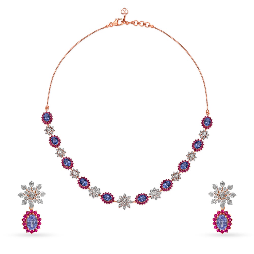 Diamond and Ruby Floral Symphony Necklace Set,,hi-res image number null
