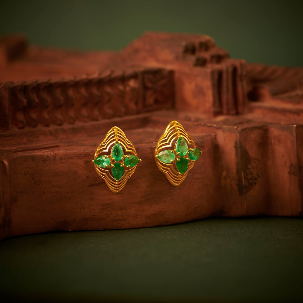 Gilded Elegance Emerald Stud Earrings