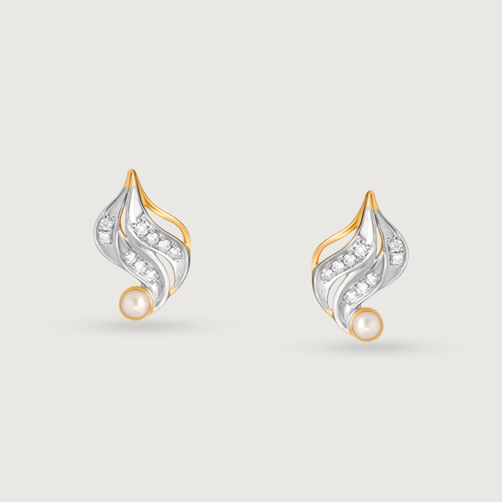 Cascading Rivulet 14 Kt Pearl & Diamond Stud Earrings,,hi-res image number null