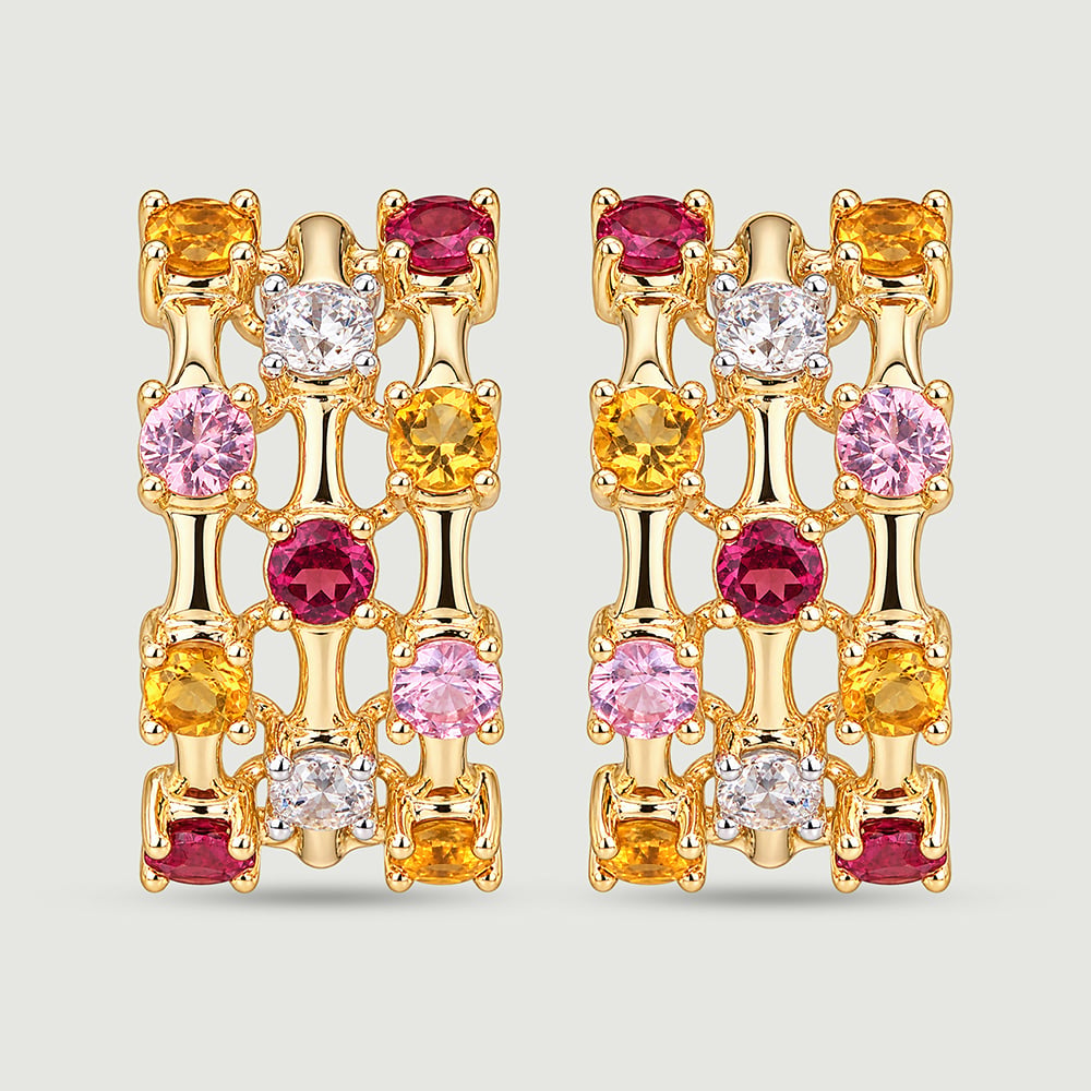 Warm Radiant Citrine Sapphire and Garnet Hoop Earrings,,hi-res image number null