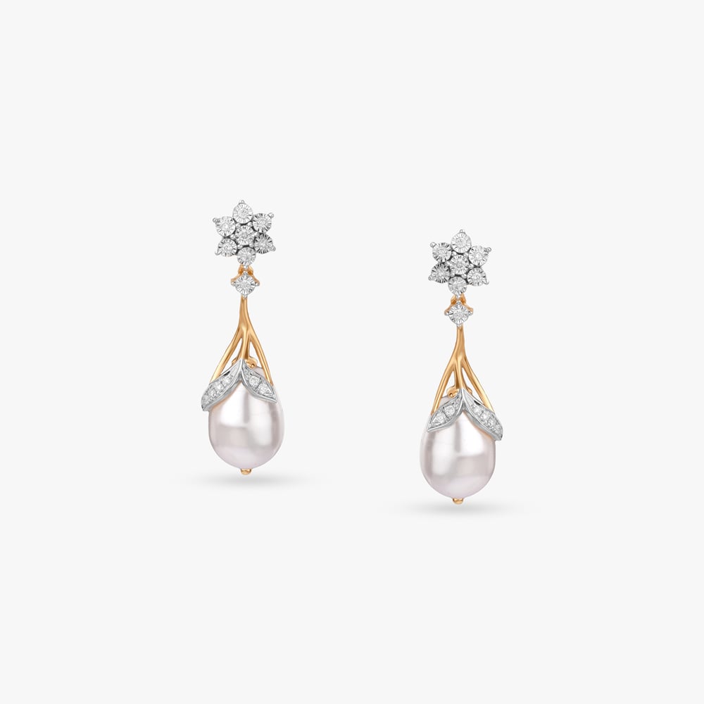 Exquisite Charming Diamond Drop Earrings with Pearls in Yellow and White Gold,,hi-res image number null