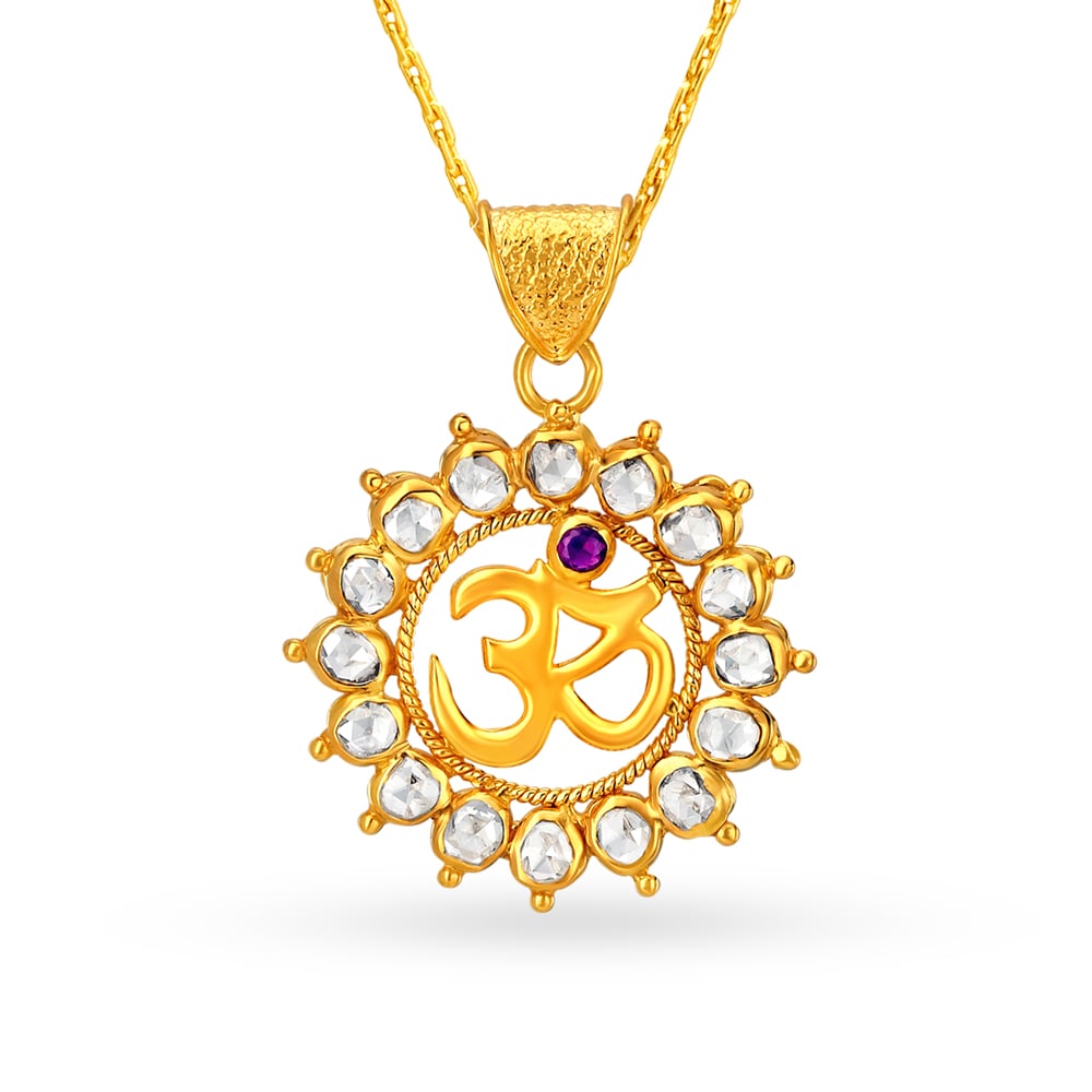 Om Gold Pendant With Ruby