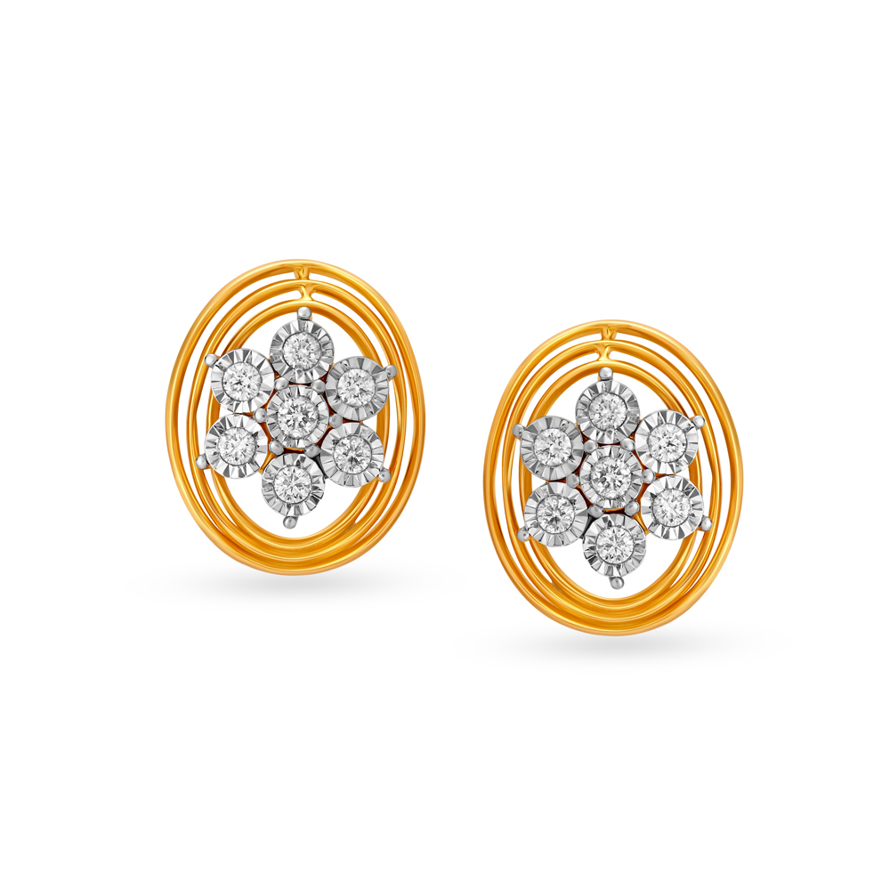 Classy Floral Diamond Stud Earrings in Yellow and White Gold,,hi-res image number null