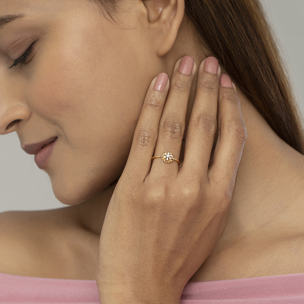 Crochet Vibes Gold and Diamond Finger Ring,,hi-res image number null