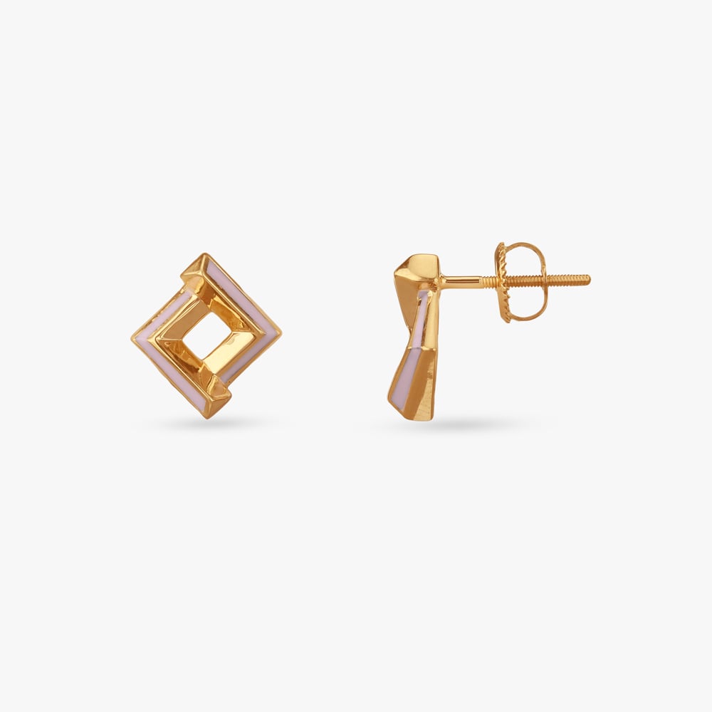 Double Frame Gold Stud Earrings,,hi-res image number null