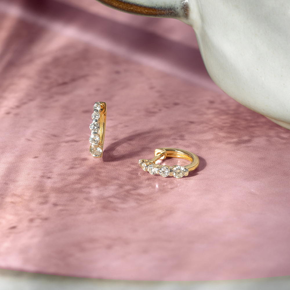 Radiant Shimmer Gold & Diamond Hoop Earrings,,hi-res image number null