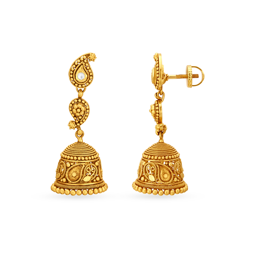Gleaming Gold Paisley Jhumka Earrings,,hi-res image number null