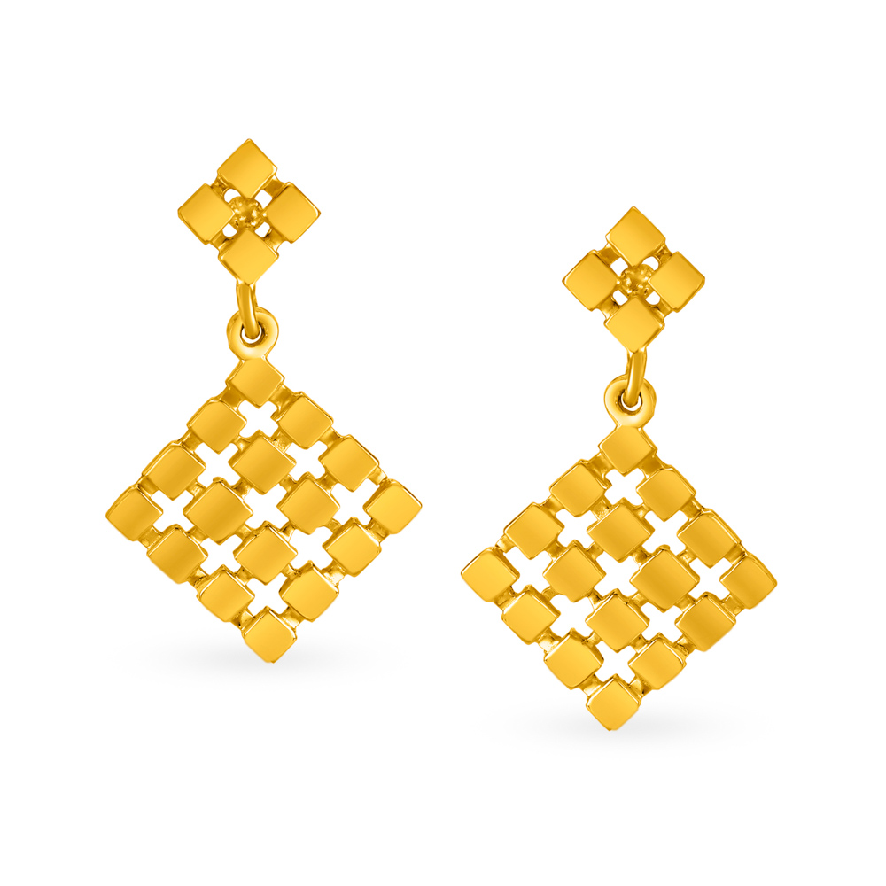 Sublime Glossy Geometric Gold Drop Earrings