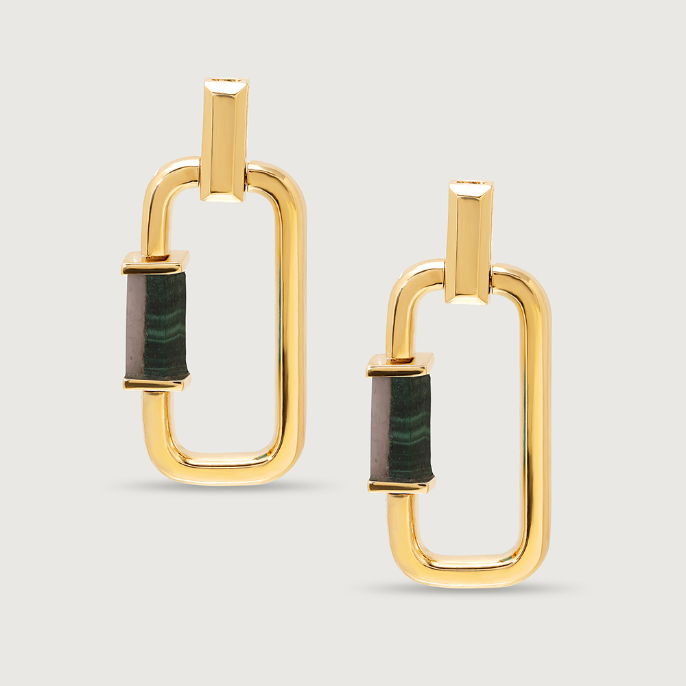 Angular Allure Malachite 18 KT Stud Earring,,hi-res image number null