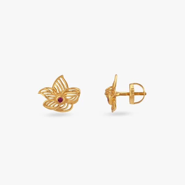 Scarlet Glow Gold Stud Earrings,,hi-res image number null