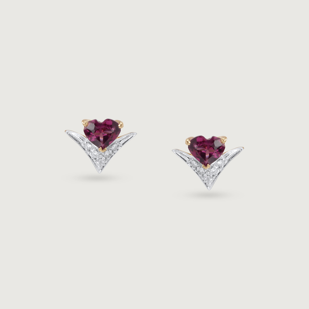 Radiant Heart Pink Garnet & Diamond Stud Earrings,,hi-res image number null