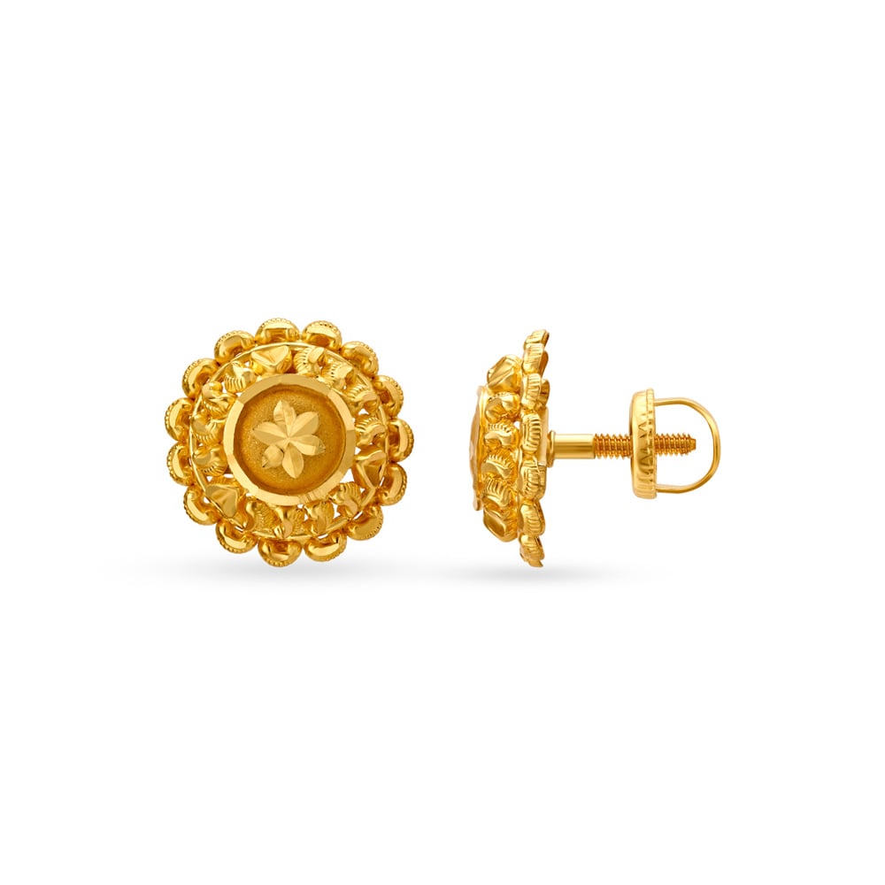 Ornate Gold Stud Earrings,,hi-res image number null