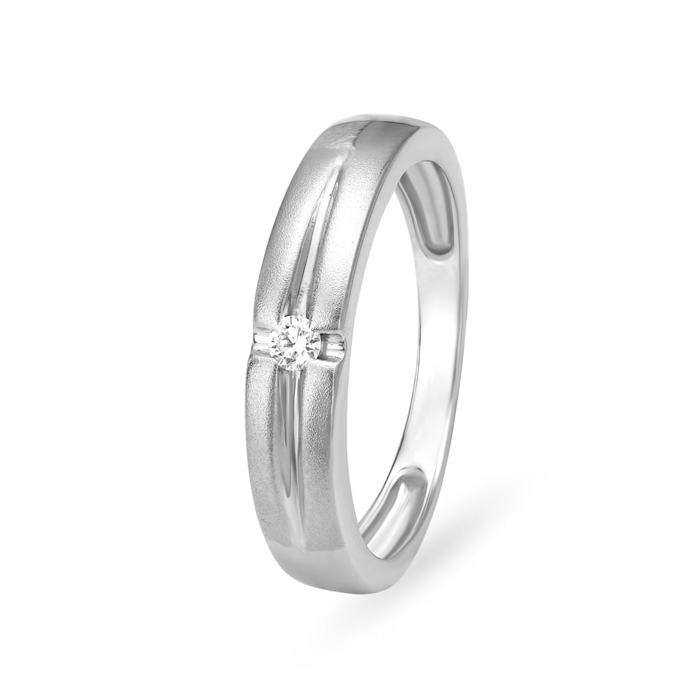 Glam 950 Pure Platinum And Diamond Ridged Finger Ring,,hi-res image number null
