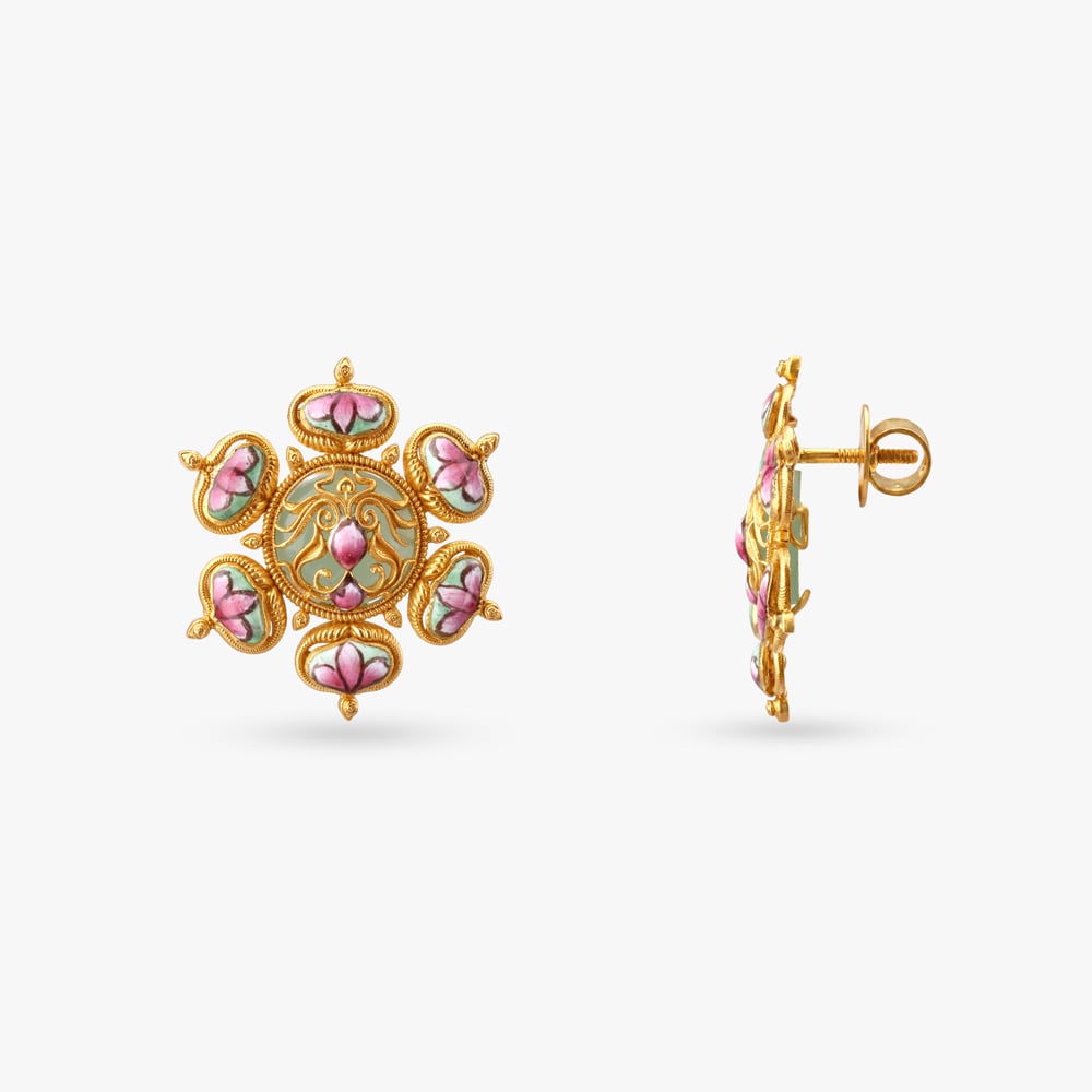 Enchanted Bloom Enamel Gold Stud Earrings,,hi-res image number null