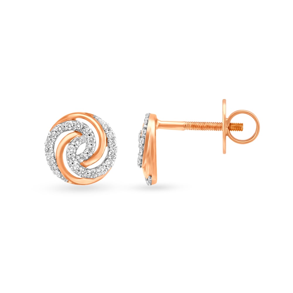 Hypnotic Rose Gold and Diamond Round Stud Earrings,,hi-res image number null