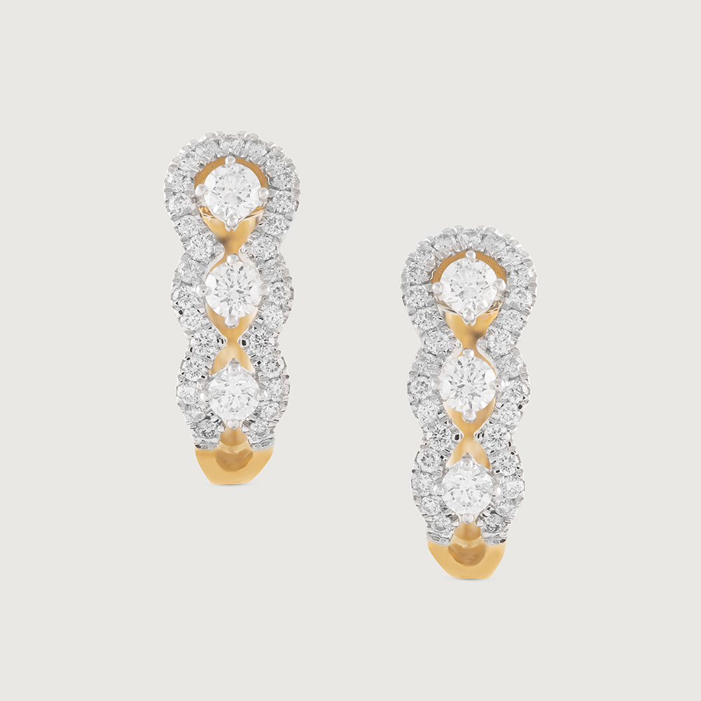 Sleek Edge Gold & Diamond Hoop Earrings,,hi-res image number null