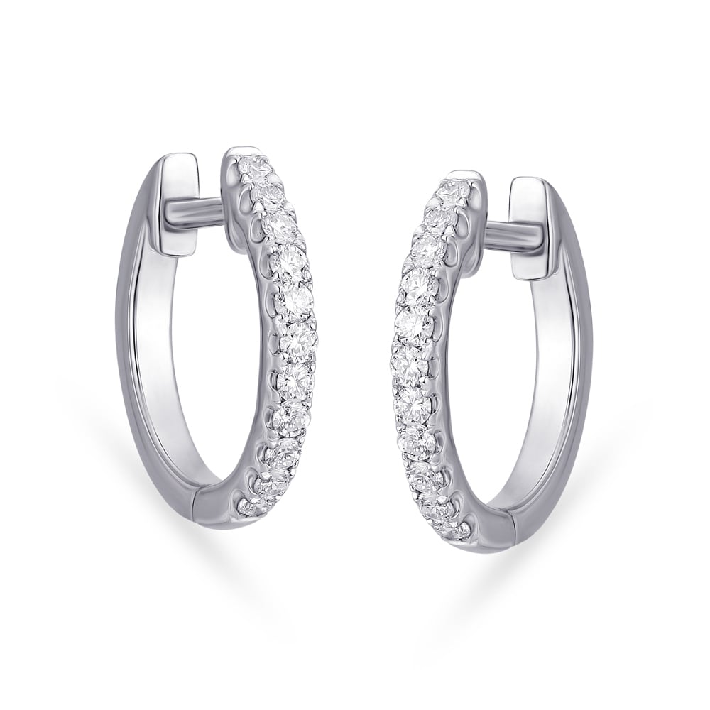 Chic Platinum and Diamond Hoop Earrings,,hi-res image number null