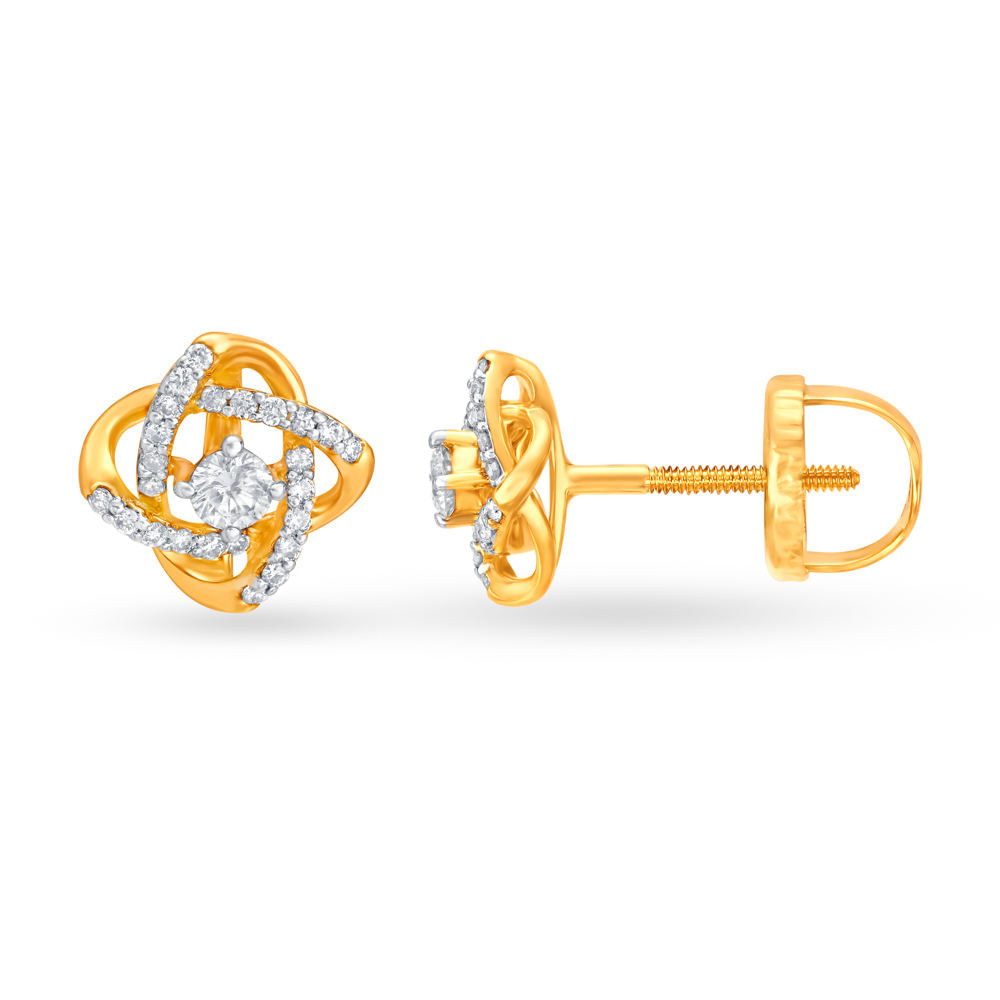 Luxurious 18 Karat Yellow Gold And Diamond Nexus Studs,,hi-res image number null