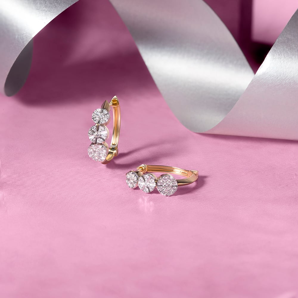 Twist Elegance Gold & Diamond Hoop Earrings,,hi-res image number null