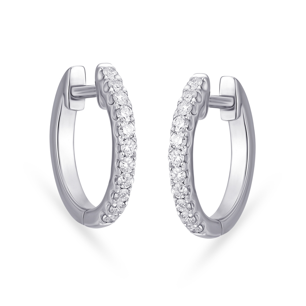 Chic Platinum and Diamond Hoop Earrings,,hi-res image number null
