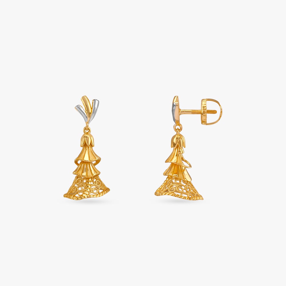 

Ethereal Filigree Gold Jhumka Earrings