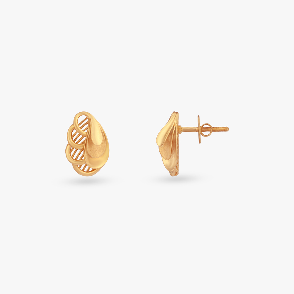 Ribbon Curve Gold Stud Earrings,,hi-res image number null