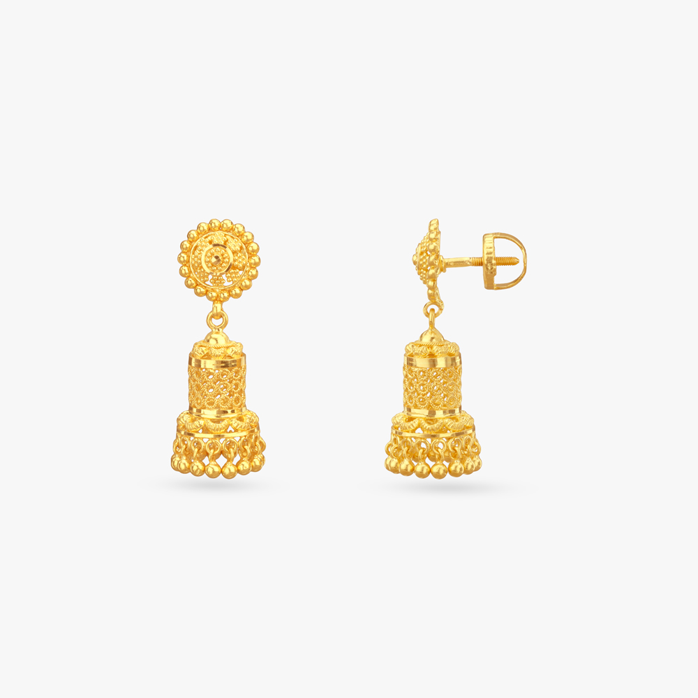 Filigree Tower Gold Jhumka Earrings,,hi-res image number null