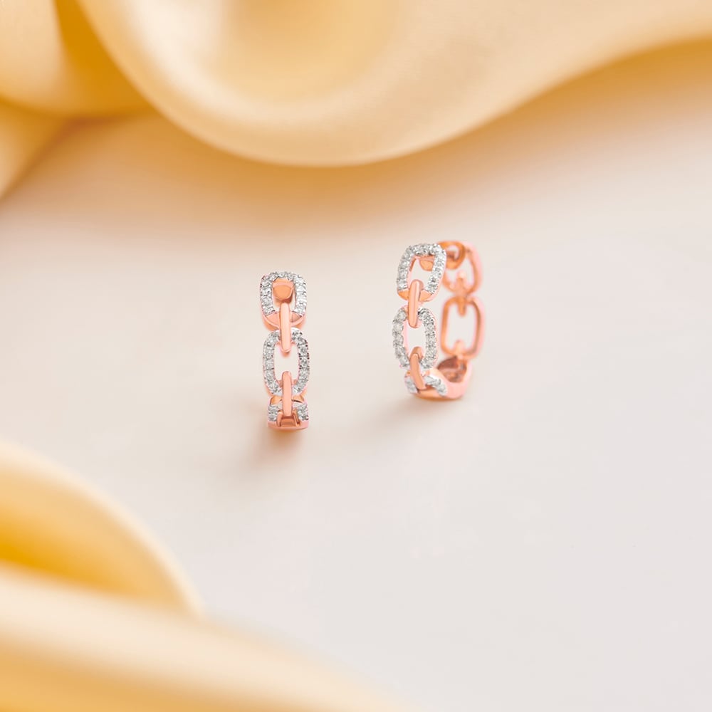 Elegant Link Diamond Hoop Earrings,,hi-res image number null