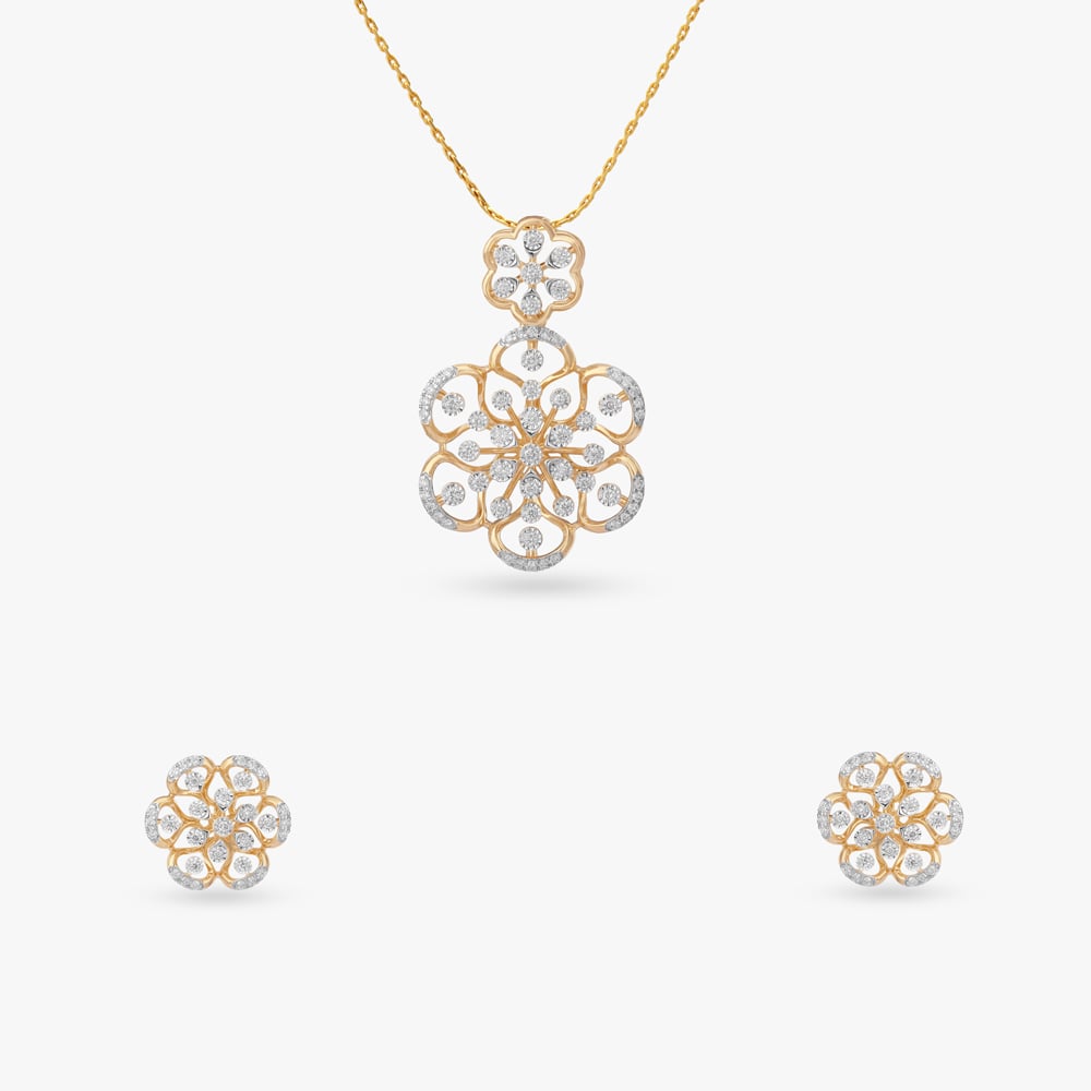 Ornate Bloom Diamond Pendant and Earrings Set,,hi-res image number null