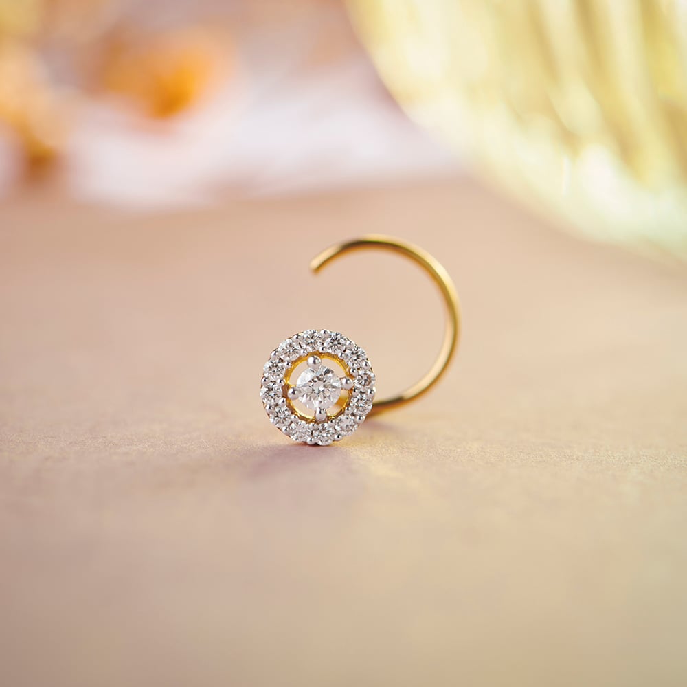 Blingy Round Gold and Diamond Nose Pin,,hi-res image number null