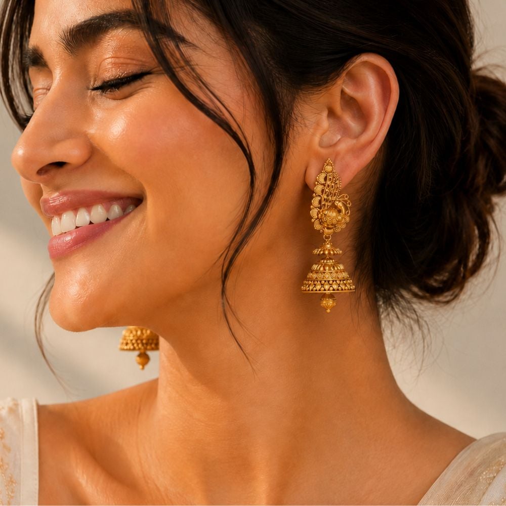 Majestic 22 Karat Yellow Gold Peacock Drop Earrings,,hi-res image number null