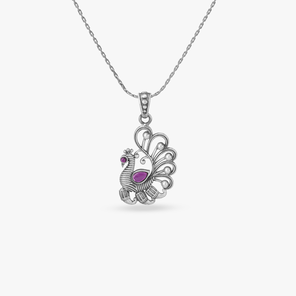 Enamel Peacock Silver Pendant,,hi-res image number null